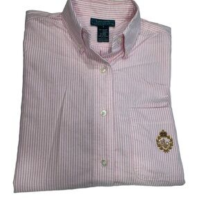 Lauren Ralph Lauren Women’s Oxford Shirt Pink & White Stripes Size 4 NWOT
